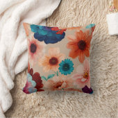 ターコイズ、青、赤、錆びフローラ クッション (ブランケット)