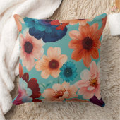 ターコイズ、青、赤、錆びフローラ クッション (ブランケット)