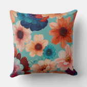 ターコイズ、青、赤、錆びフローラ クッション (裏面)