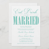 ターコイズ 食べ、飲み、そして結婚しよう | 結婚式招待状 招待状 (正面/裏面)