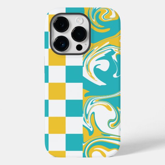 ターコイズ、黄色、白のチェックと渦巻き Case-Mate iPhoneケース (裏面)