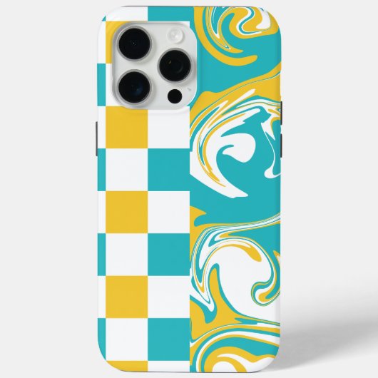 ターコイズ、黄色、白のチェックと渦巻き Case-Mate iPhoneケース (裏面)