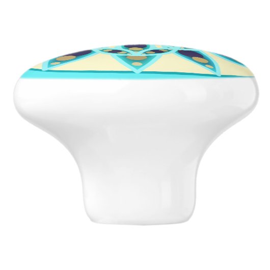 ターコイズ、黄褐色、海軍の曼荼羅模様 セラミックノブ (側面)