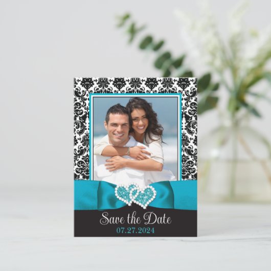 ターコイズ、黒い愛のハート写真の保存日付 (スタンド正面)