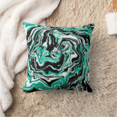 ターコイズ、黒と白の渦巻き大理石 クッション (ブランケット)