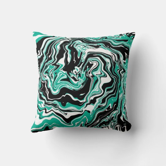 ターコイズ、黒と白の渦巻き大理石 クッション (裏面)