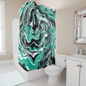 ターコイズ、黒と白の渦巻き大理石 シャワーカーテン (インサイチュ)