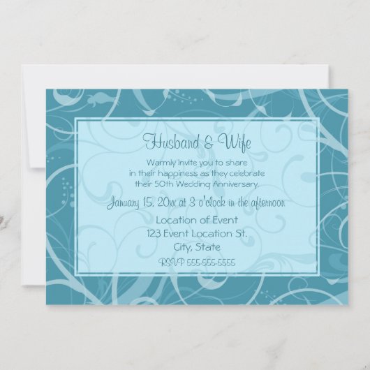 ターコイズ 10周年結婚記念日招待状 招待状 (裏面)