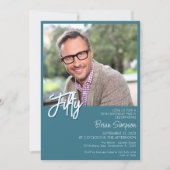 ターコイズ 50歳誕生日写真 招待状 (正面)