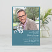 ターコイズ 50歳誕生日写真 招待状 (スタンド正面)