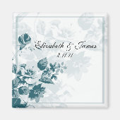 ターコイズ Elegant フラワー ウェディング フェイバー マグネット (正面)