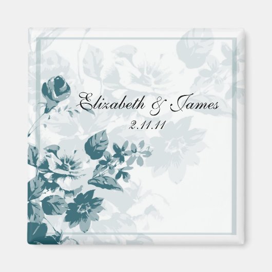 ターコイズ Elegant フラワー ウェディング フェイバー マグネット (正面)