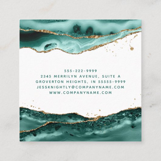 ターコイズAgateスクリプトモノグラム写真 スクエア名刺 (裏面)