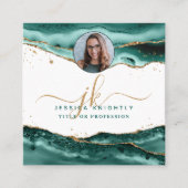 ターコイズAgateスクリプトモノグラム写真 スクエア名刺 (正面)