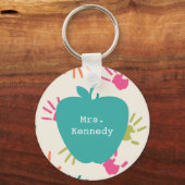 ターコイズApple カラフル Handprints先生 キーホルダー (正面)