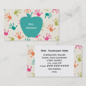 ターコイズApple カラフル Handprints先生 名刺 (正面/裏面)