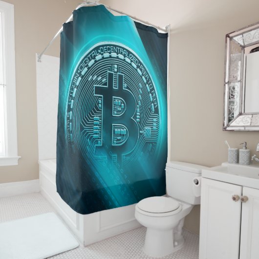 ターコイズBitcoin Cryptocurrency BTCブロックチェーン シャワーカーテン (インサイチュ)