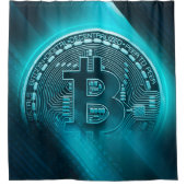 ターコイズBitcoin Cryptocurrency BTCブロックチェーン シャワーカーテン (正面)