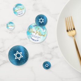 ターコイズB'nai(ユダヤ教の)バル・ミツバー金ゴールドスクリプトウォーターカラー コンフェッティ