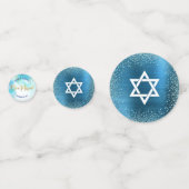 ターコイズB'nai(ユダヤ教の)バル・ミツバー金ゴールドスクリプトウォーターカラー コンフェッティ (裏面)