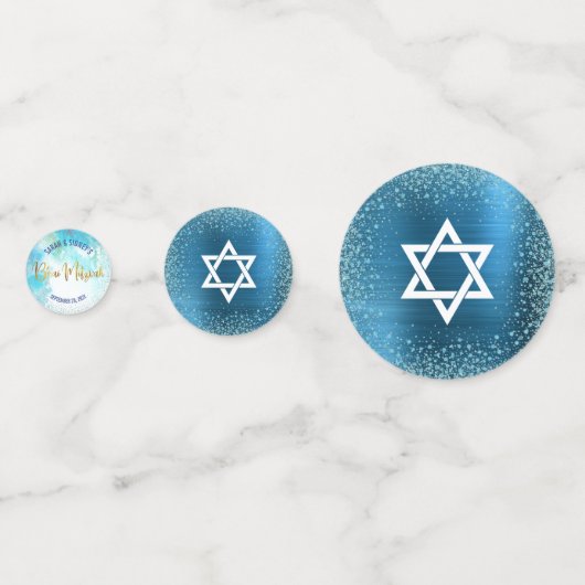 ターコイズB'nai(ユダヤ教の)バル・ミツバー金ゴールドスクリプトウォーターカラー コンフェッティ (裏面)