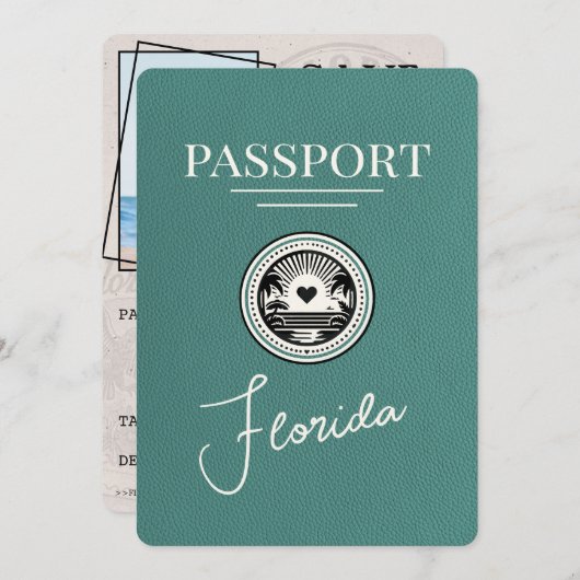 ターコイズFlorida Passport日付の保存 セーブザデート (正面/裏面)