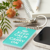 ターコイズKeep Calm and Carry Onキーチェーン キーホルダー (正面右)