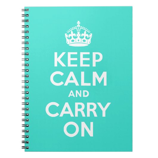 ターコイズKeep Calm and Carry On ノートブック (正面)
