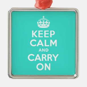 ターコイズKeep Calm and Carry On メタルオーナメント