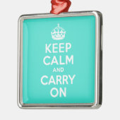 ターコイズKeep Calm and Carry On メタルオーナメント (左)
