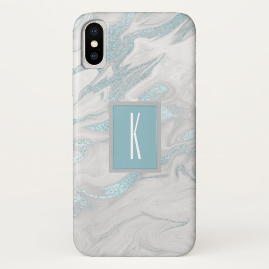 ターコイズMarbledモノグラムの iPhone Xケース Case-Mate iPhoneケース (裏面)