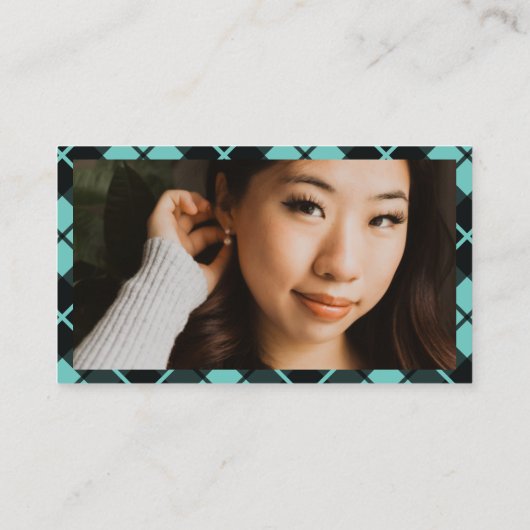 ターコイズPlaidソーシャルメディアのロゴと写真 名刺 (裏面)