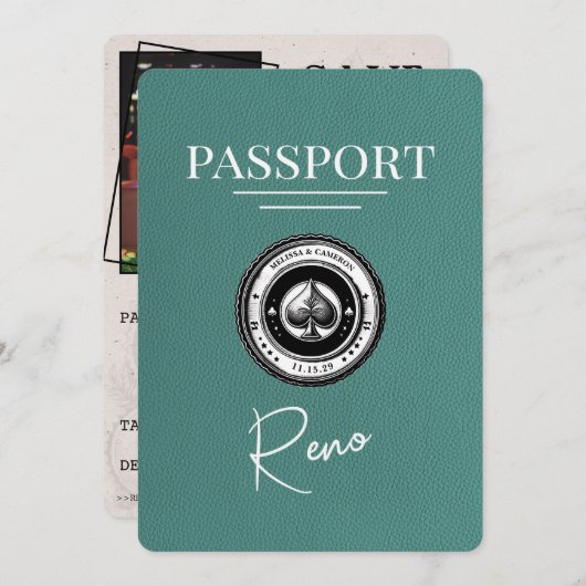 ターコイズReno Passport日付の保存 セーブザデート (正面/裏面)