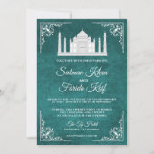 タージマハエレガントルティール(緑がかった色)アラビア結婚式招待状 招待状 (正面)