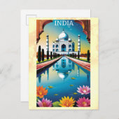 タージマハルアグラインディアウォーターカラーロータスフローラ ポストカード (正面/裏面)