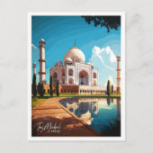 タージマハルインディアールヴィンテージトラベルイラストレーション ポストカード (正面)