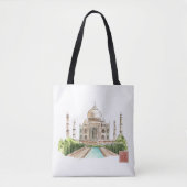 タージマハルウォーターカラーアートプリントアイコニックインディアンデコール トートバッグ (正面)