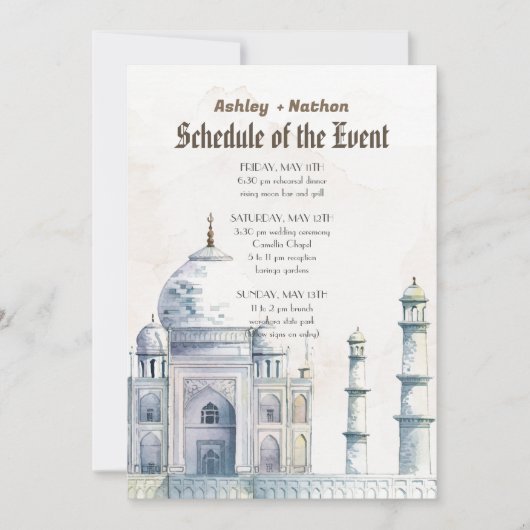 タージマハルタイポロジー水の色結婚の 招待状 (正面)