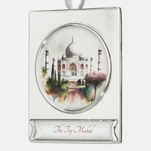 タージマハルトラベルアートウォーターカラーオーナメント シルバープレートバナーオーナメント (左)