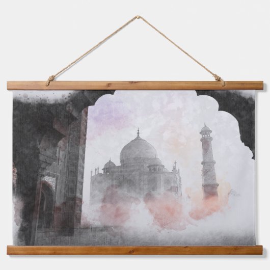 タージマハルポストカードヴィンテージトラベル 吊り下げ型タペストリー (正面)