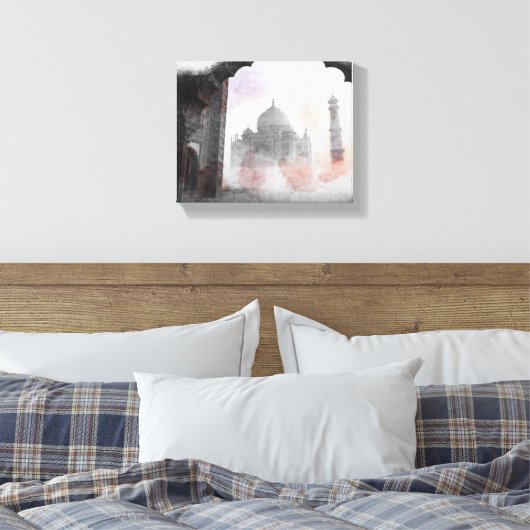 タージマハルヴィンテージトラベルキャンバスプリント – レトロアート キャンバスプリント (インサイチュ (寝室))