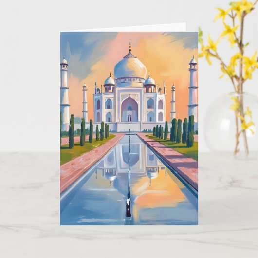 タージ・マハル インド 旅行 絵画 カード (黄色い花)