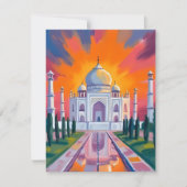 タージ・マハル 水彩画 日没 インド 旅行 カード (正面)