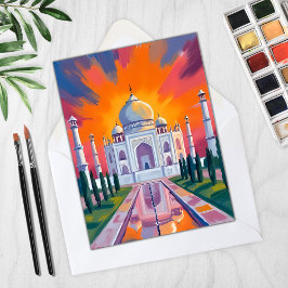タージ・マハル 水彩画 日没 インド 旅行 カード