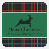 タータンチェックとトナカイのクリスマス スクエアシール (正面)