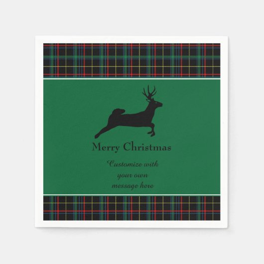 タータンチェックとトナカイ スタンダードカクテルナプキン (正面)