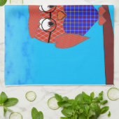 タータンチェックとハートフクロウ キッチンタオル (折り畳み)