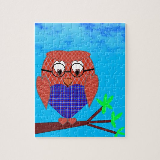 タータンチェックとハートフクロウ ジグソーパズル (縦)