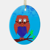 タータンチェックとハートフクロウ セラミックオーナメント (右)