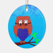 タータンチェックとハートフクロウ セラミックオーナメント (左)
